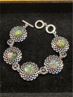 Silver Tone Opal Disc Link Bracelet